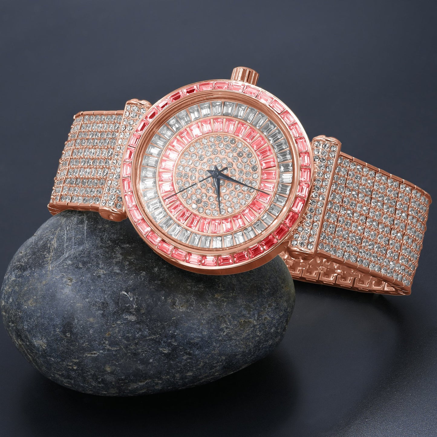 FOXY™ CZ Iced Out Watch – Radiant Rhodium Elegance