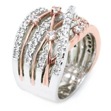 Crystal CrossoCelestia™ Crystal Crossover Ring – Rose Gold & Silver Elegancever Ring
