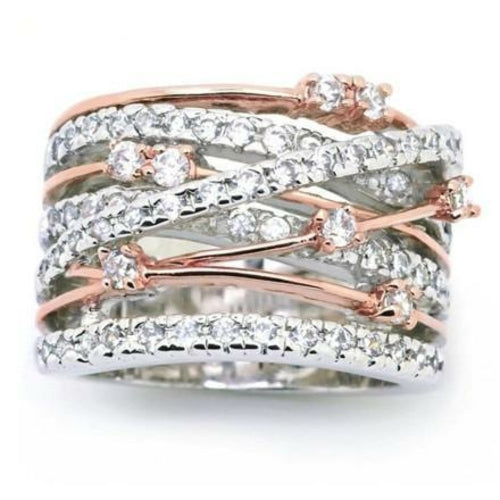 Crystal CrossoCelestia™ Crystal Crossover Ring – Rose Gold & Silver Elegancever Ring
