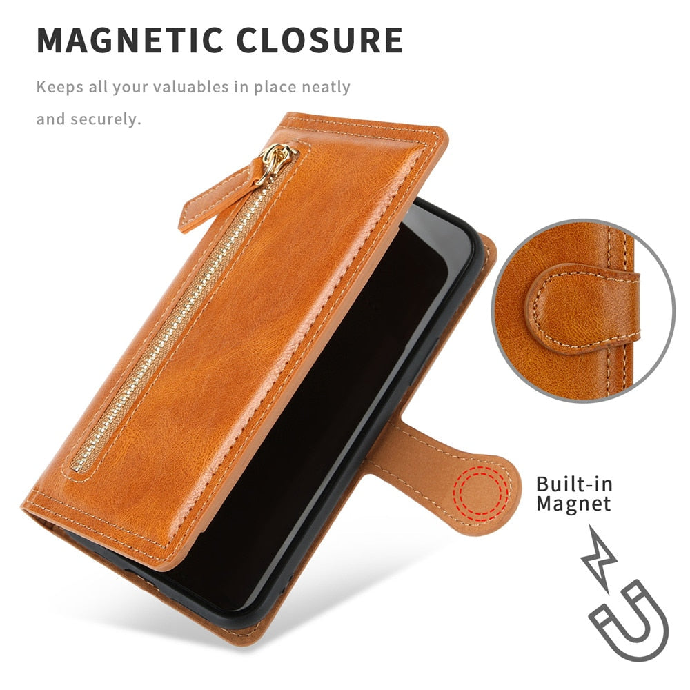 DreamShield™ Vegan Leather Zipper Wallet Case with Wireless Charging