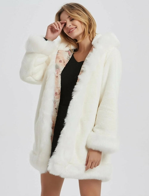 LuxeFrost™ Hooded Faux Fur Collar Coat – Winter Elegance Edition