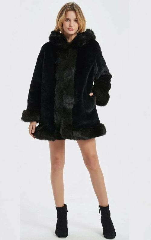 LuxeFrost™ Hooded Faux Fur Collar Coat – Winter Elegance Edition