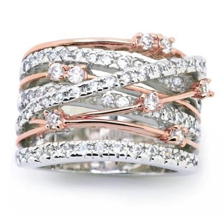 Crystal CrossoCelestia™ Crystal Crossover Ring – Rose Gold & Silver Elegancever Ring