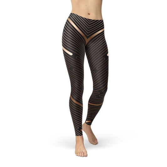 PowerFit™ Carbon Stripe Leggings – Premium Brown Performance Gear